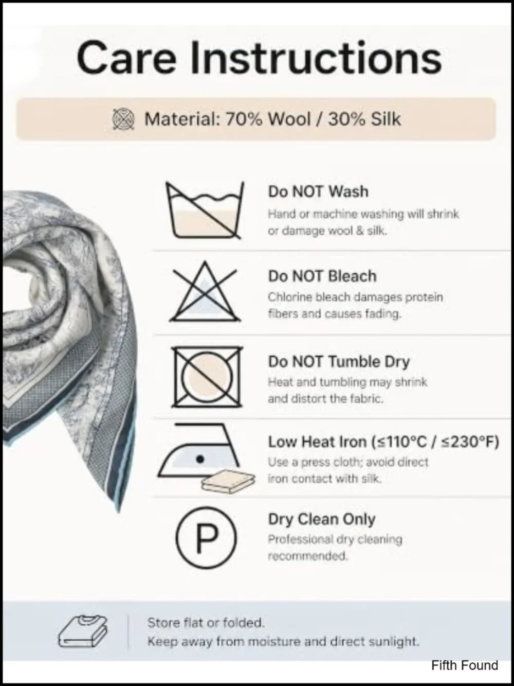 Wool Silk Scarf for Women Reversible Two-Tone Neck Scarf 25.5